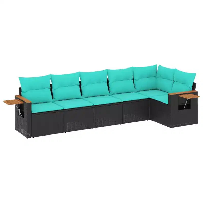 vidaXL 6 Piece Patio Sofa Set with Cushions Black Poly Rattan