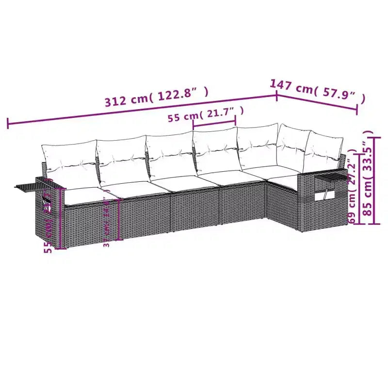 vidaXL Ensemble de canapés de jardin 6 pièces avec coussins Résine tressée noire