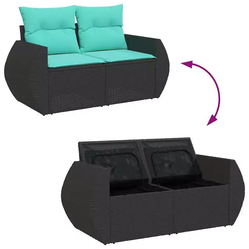 vidaXL Salon de jardin 8 pcs avec coussins résine tressée noir
