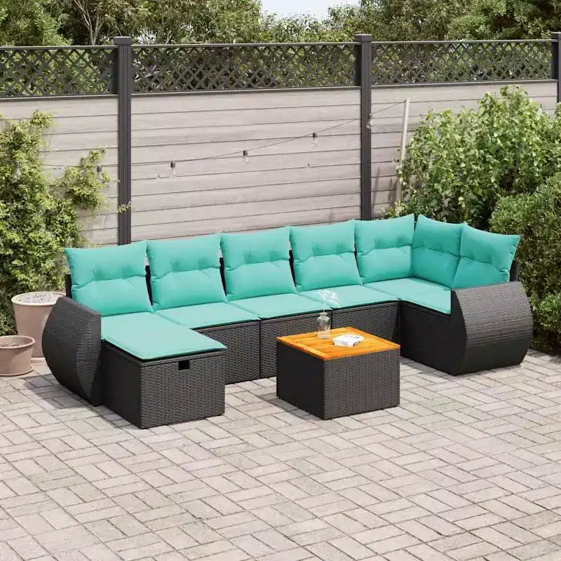 vidaXL Salon de jardin 8 pcs avec coussins résine tressée noir