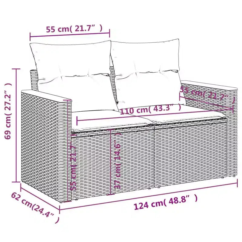 vidaXL Salon de jardin 10 pcs avec coussins Résine tressée