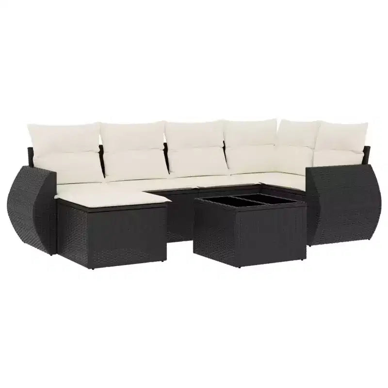 vidaXL 7 Piece Patio Sofa Set with Cushions Black Poly Rattan
