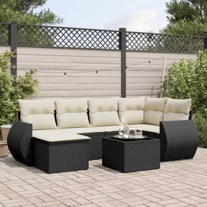 vidaXL Salon de jardin 7 pcs avec coussins résine tressée noir