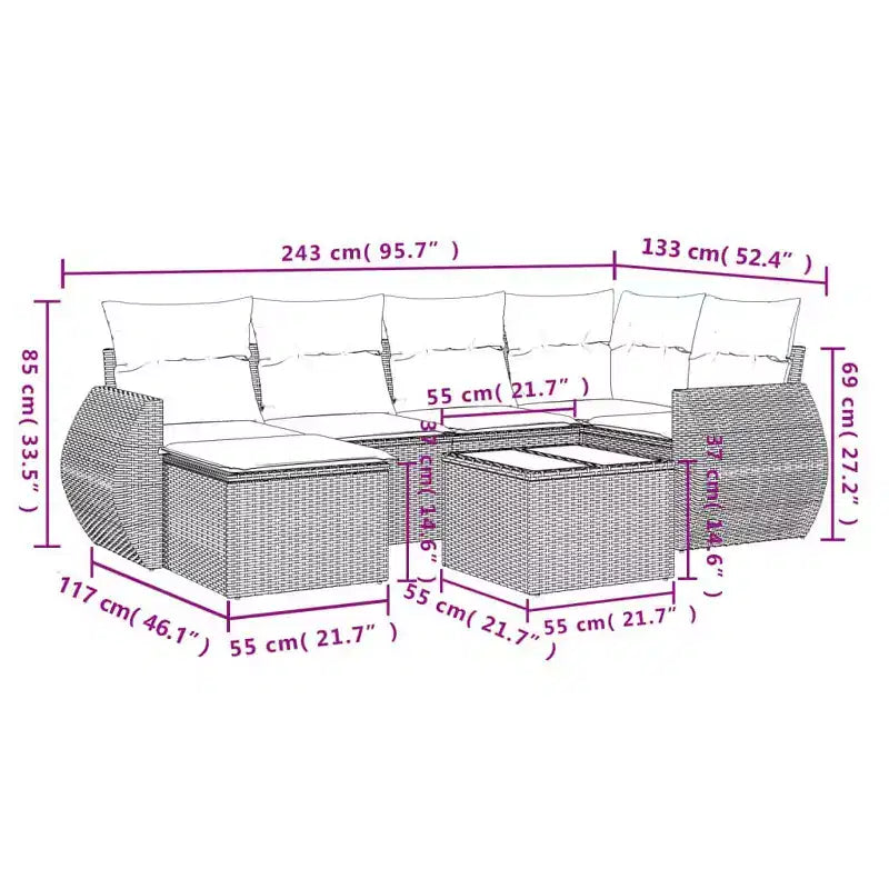 vidaXL Salon de jardin 7 pcs avec coussins résine tressée noir
