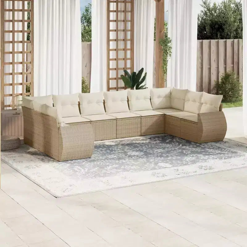 vidaXL Salon de jardin 10 pcs avec coussins Résine tressée Beige