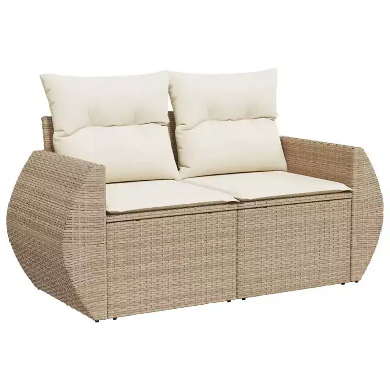 vidaXL Salon de jardin 10 pcs avec coussins Résine tressée Beige