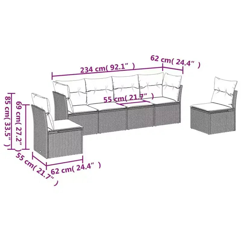 vidaXL Ensemble de canapés de jardin 7 pièces avec coussins, résine tressée
