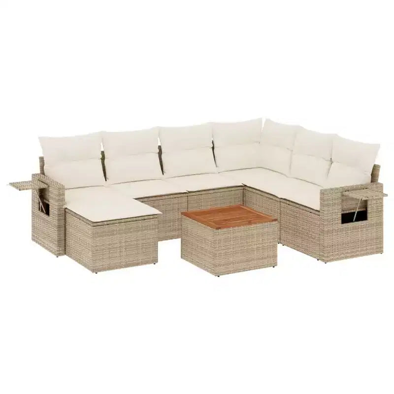 vidaXL 8 Piece Patio Sofa Set with Cushions Beige Poly Rattan