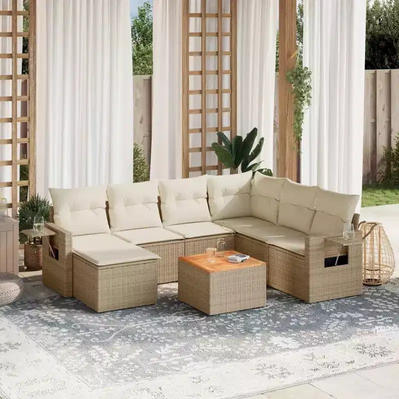 vidaXL Salon de jardin 8 pièces avec coussins en résine tressée beige
