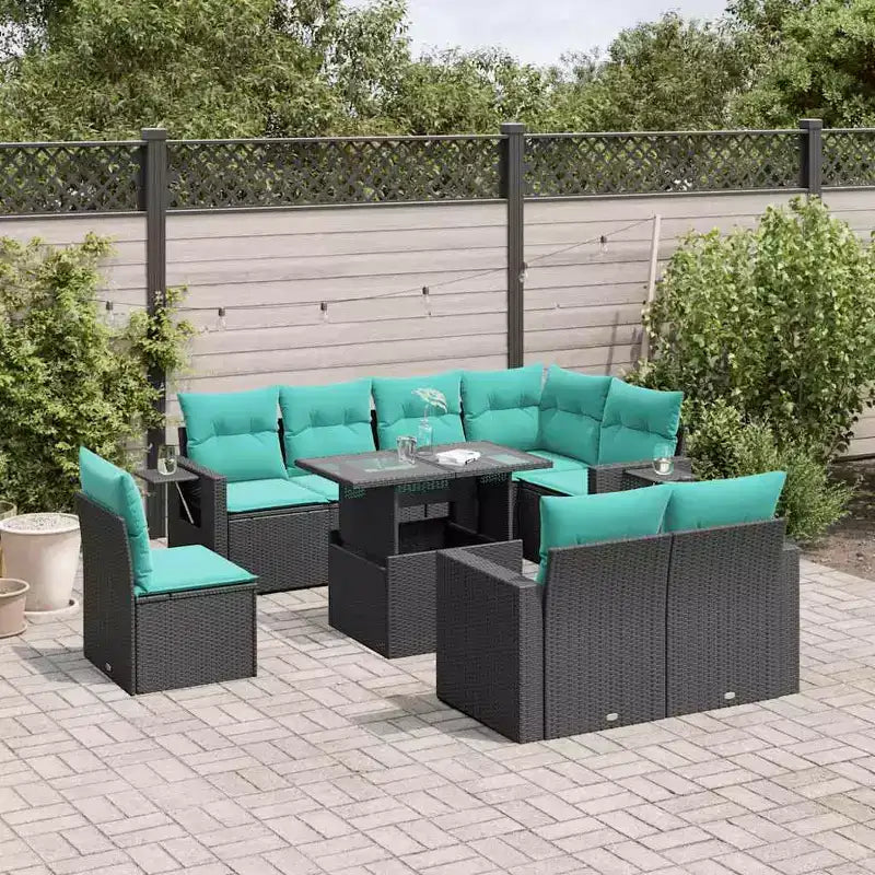 vidaXL Salon de jardin avec coussins, table et canapés 9 pièces en résine tressée