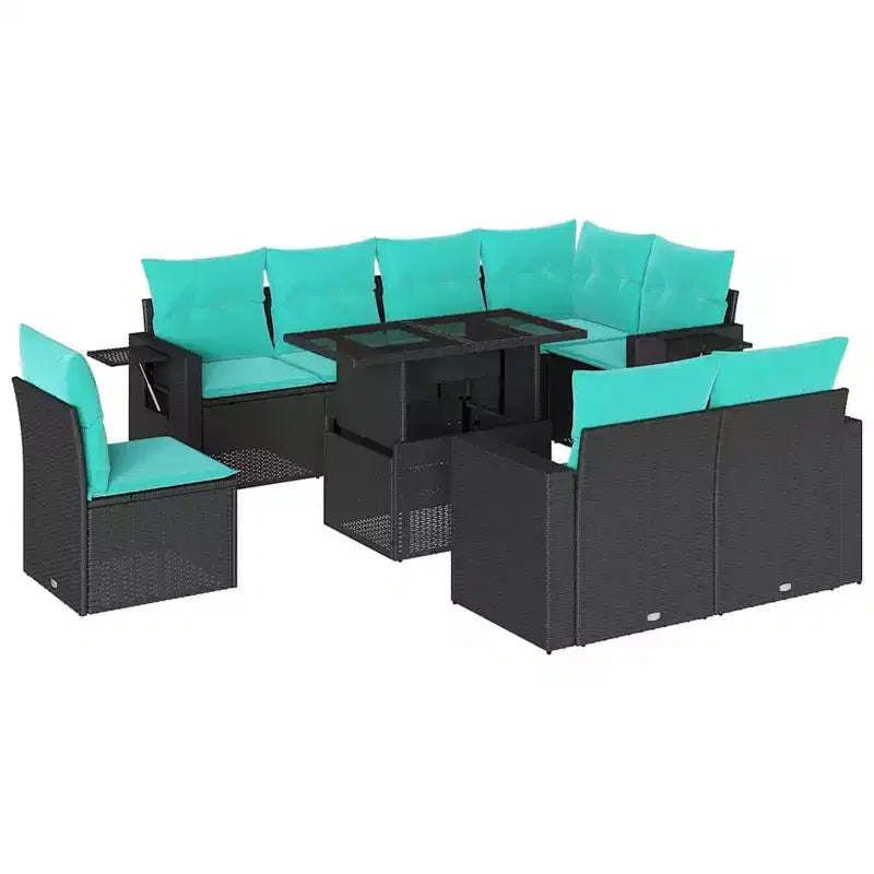 vidaXL Patio Sofa Set with Cushions Table and Couches 9 Piece Poly Rattan