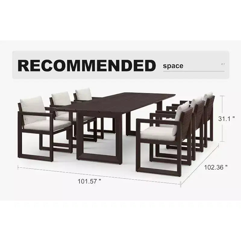Ensemble de salle à manger d'extérieur PURPLE LEAF, ensemble de table et chaises de patio de luxe en aluminium avec coussin épais amovible