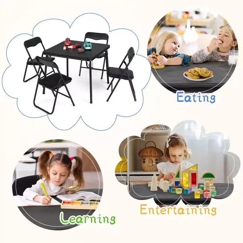 Ensemble table et chaises pliantes en métal, chaises pliantes rembourrées en cuir avec coussin confortable et cadre en acier durable, table carrée moderne