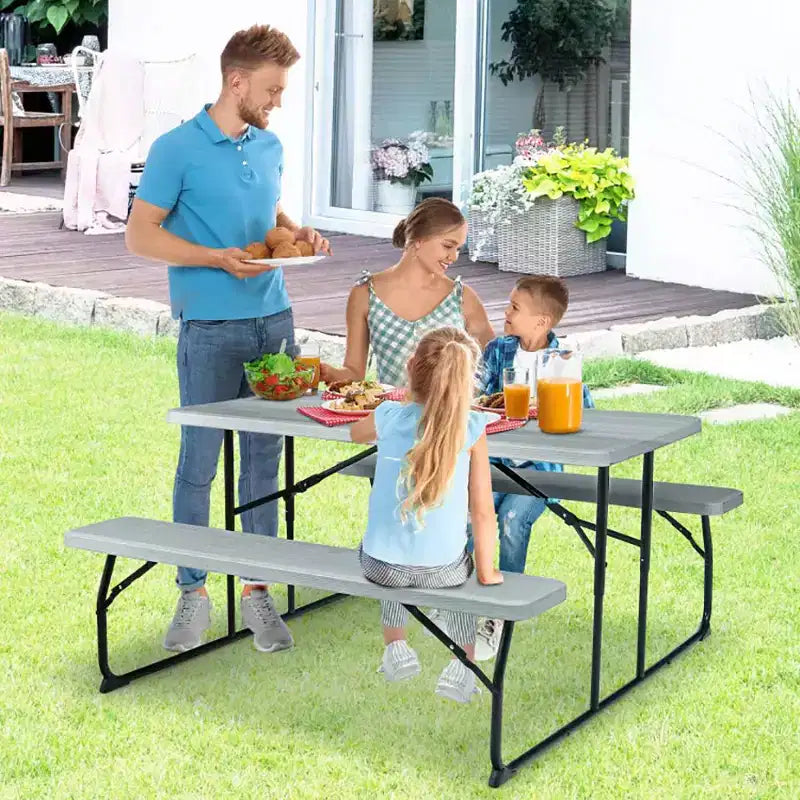 Ensemble table de pique-nique pliante banc intérieur et extérieur avec texture aspect bois