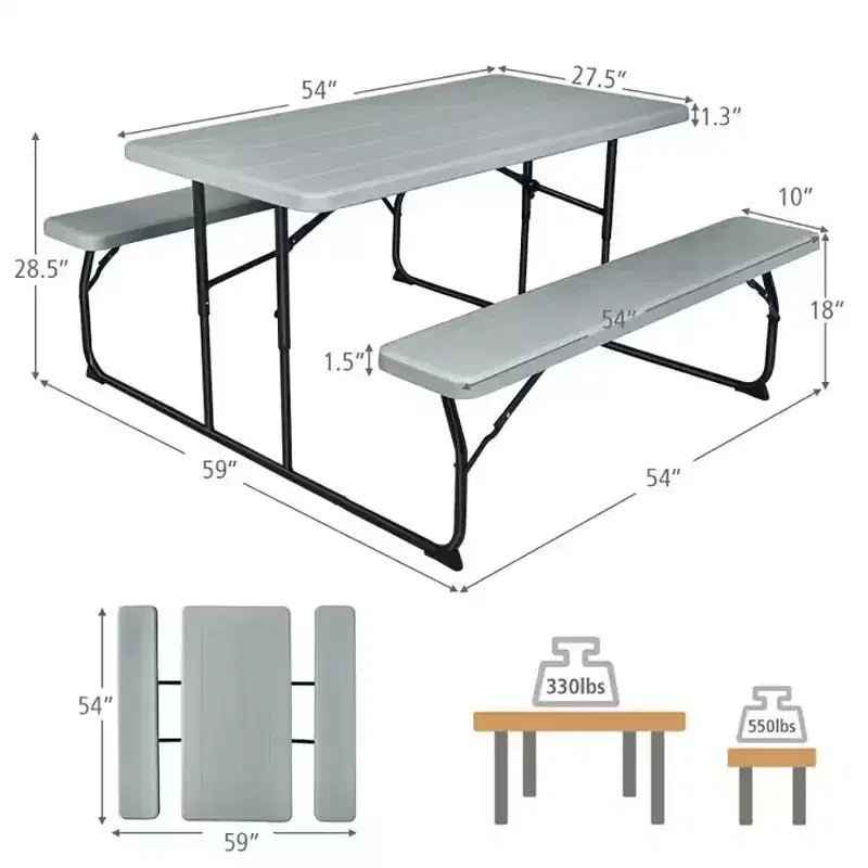 Ensemble table de pique-nique pliante banc intérieur et extérieur avec texture aspect bois