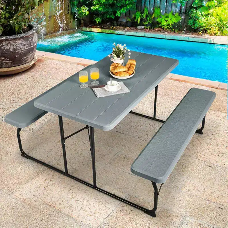 Ensemble table de pique-nique pliante banc intérieur et extérieur avec texture aspect bois