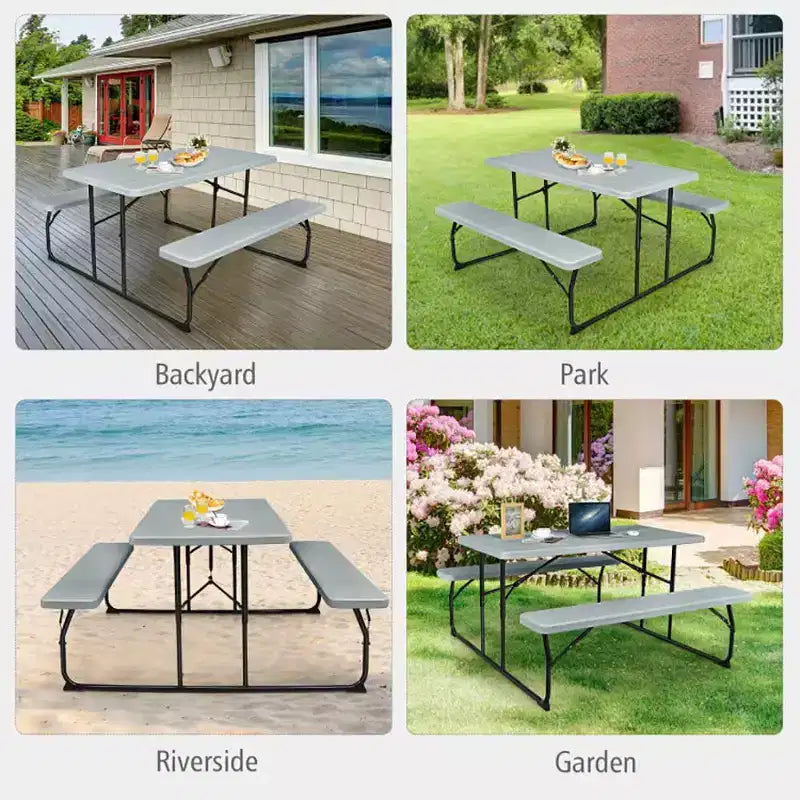 Ensemble table de pique-nique pliante banc intérieur et extérieur avec texture aspect bois