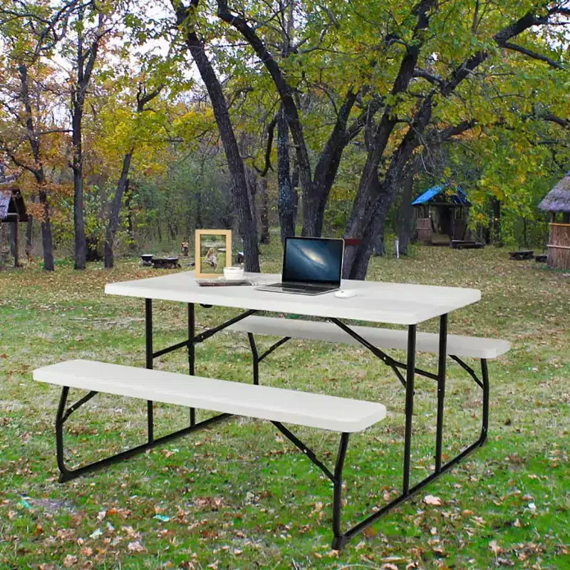 Ensemble table de pique-nique pliante banc intérieur et extérieur avec texture aspect bois