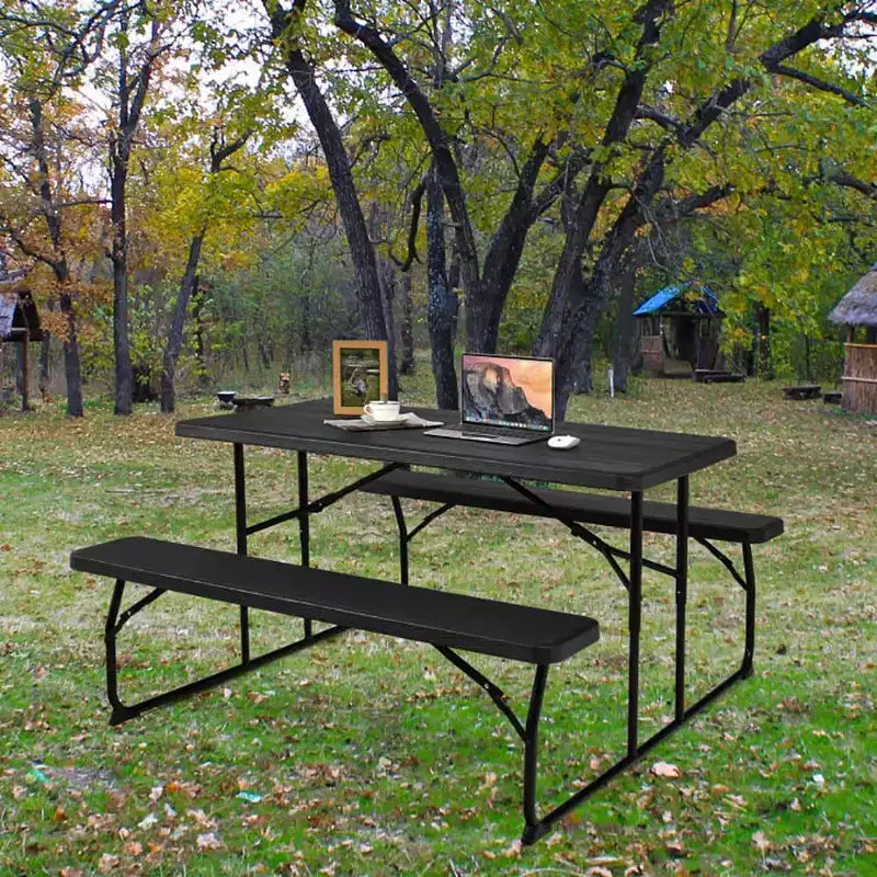 Ensemble table de pique-nique pliante banc intérieur et extérieur avec texture aspect bois