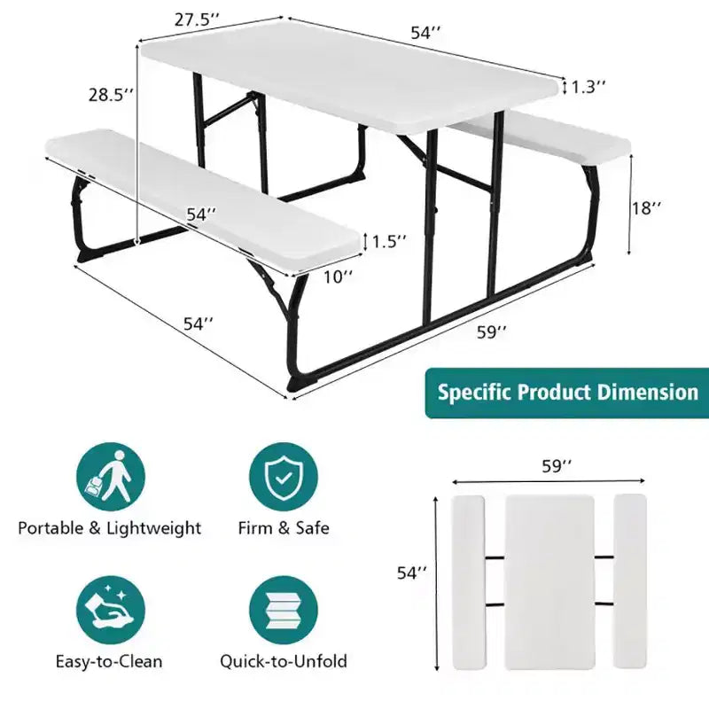 Ensemble table de pique-nique pliante banc intérieur et extérieur avec texture aspect bois
