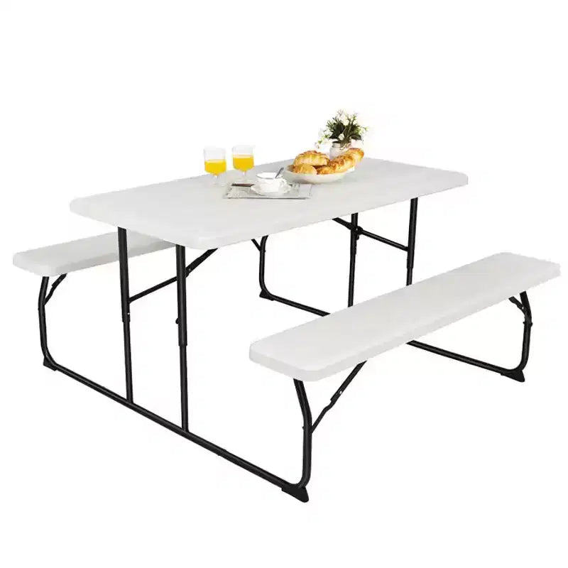 Ensemble table de pique-nique pliante banc intérieur et extérieur avec texture aspect bois