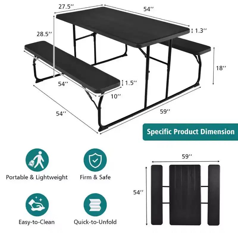 Ensemble table de pique-nique pliante banc intérieur et extérieur avec texture aspect bois