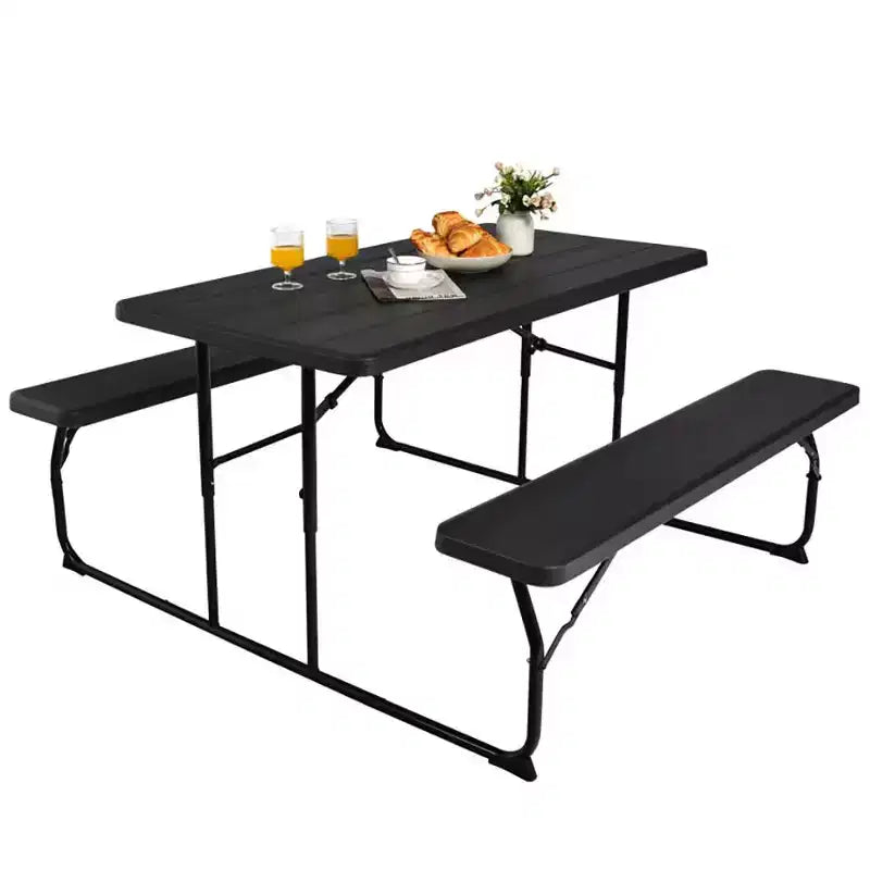 Ensemble table de pique-nique pliante banc intérieur et extérieur avec texture aspect bois