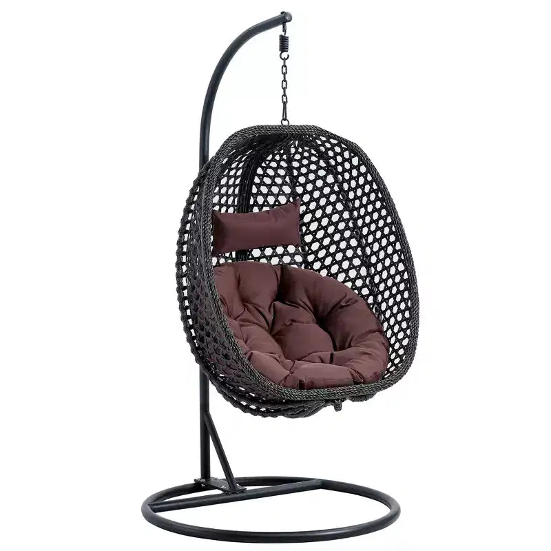 Fauteuil suspendu pour terrasse en osier, avec support, capacité de poids maximale de 159 kg, noir