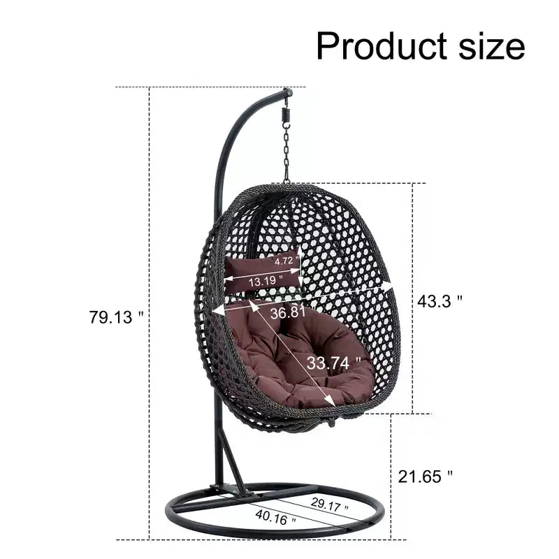 Fauteuil suspendu pour terrasse en osier, avec support, capacité de poids maximale de 159 kg, noir