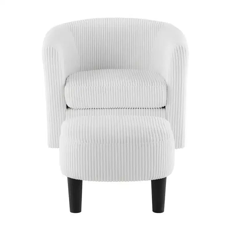 Fauteuil pivotant d'appoint, Fauteuil pivotant moderne avec pouf, Chaises de salon confortables Fauteuils rembourrés Pivotant à 360 degrés en forme de tonneau rond