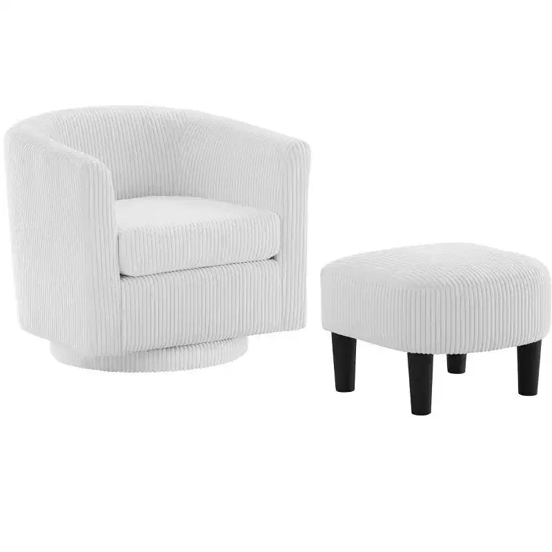 Fauteuil pivotant d'appoint, Fauteuil pivotant moderne avec pouf, Chaises de salon confortables Fauteuils rembourrés Pivotant à 360 degrés en forme de tonneau rond