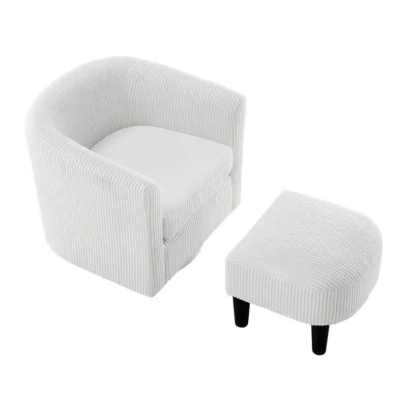 Fauteuil pivotant d'appoint, Fauteuil pivotant moderne avec pouf, Chaises de salon confortables Fauteuils rembourrés Pivotant à 360 degrés en forme de tonneau rond