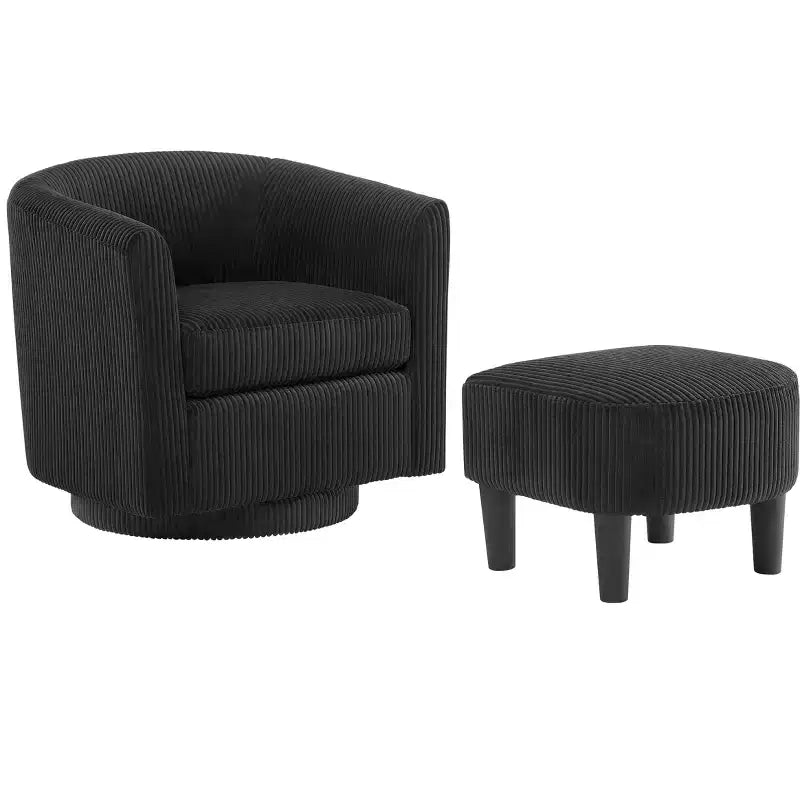 Fauteuil pivotant d'appoint, Fauteuil pivotant moderne avec pouf, Chaises de salon confortables Fauteuils rembourrés Pivotant à 360 degrés en forme de tonneau rond