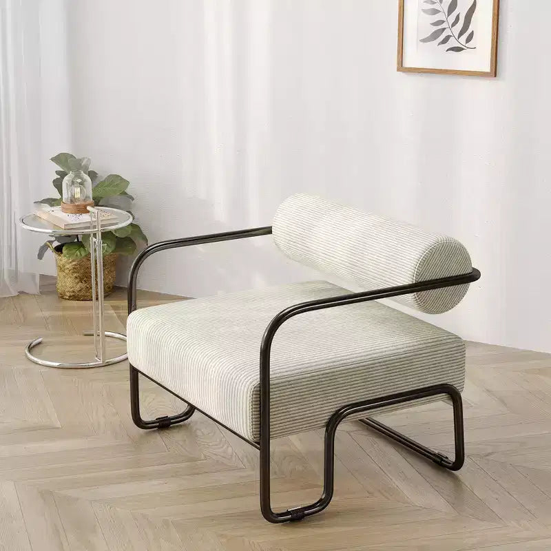 Fauteuil de salon avec dossier et structure en fer, fauteuil de lecture rembourré confortable, fauteuil simple pour appartement ou chambre