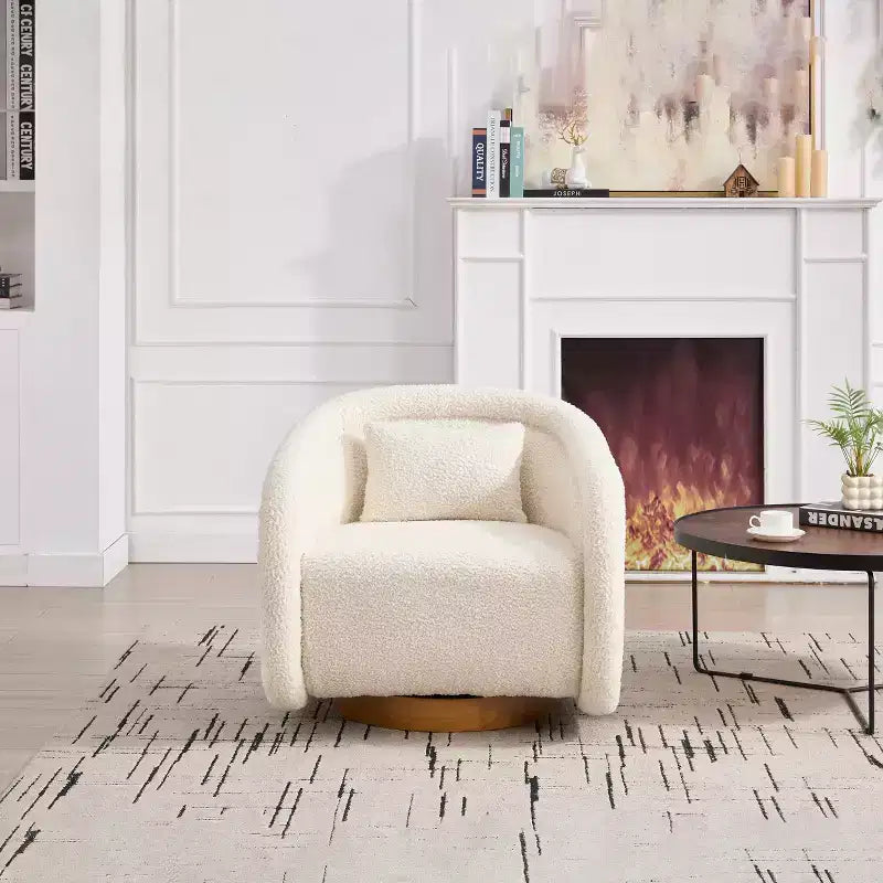 Fauteuil pivotant à 360°, Fauteuil d'appoint confortable en tissu Teddy Rembourré, Fauteuil pivotant en forme de citrouille, Fauteuil moderne pour salon ou chambre à coucher