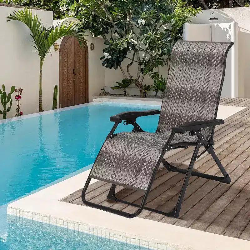 Acekool Patio Rattan Reclining Folding Chair, Adjustable Portable Lounge, for Outdoor Indoor