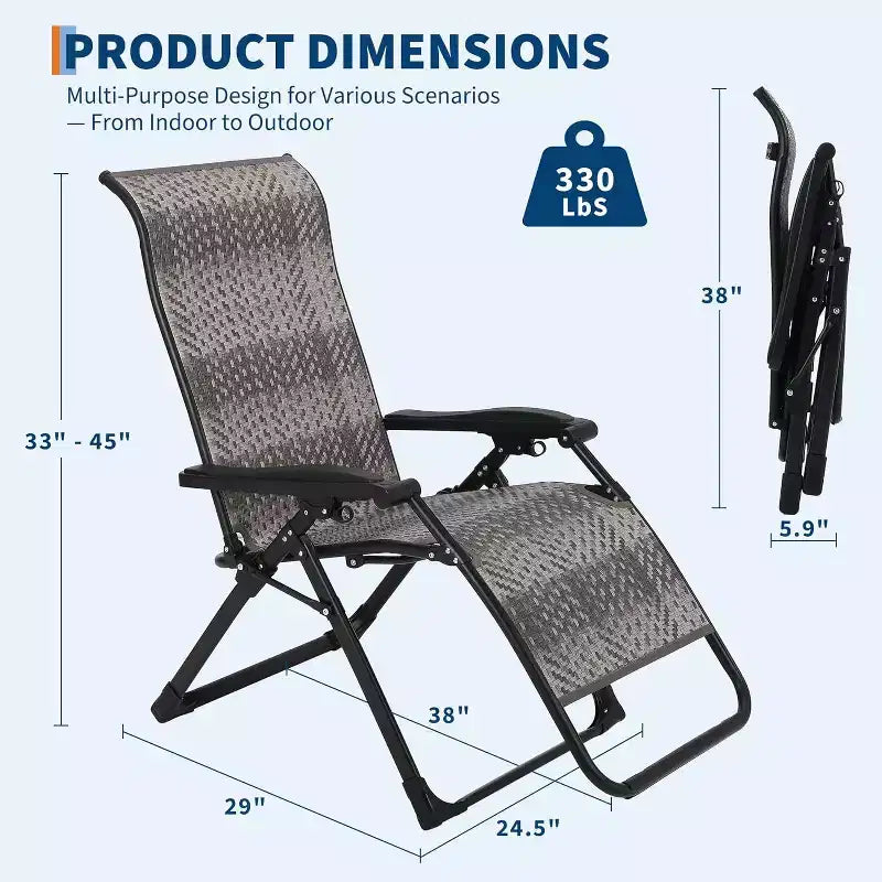 Chaise longue pliante inclinable en rotin Acekool, réglable et portable, pour l'extérieur et l'intérieur