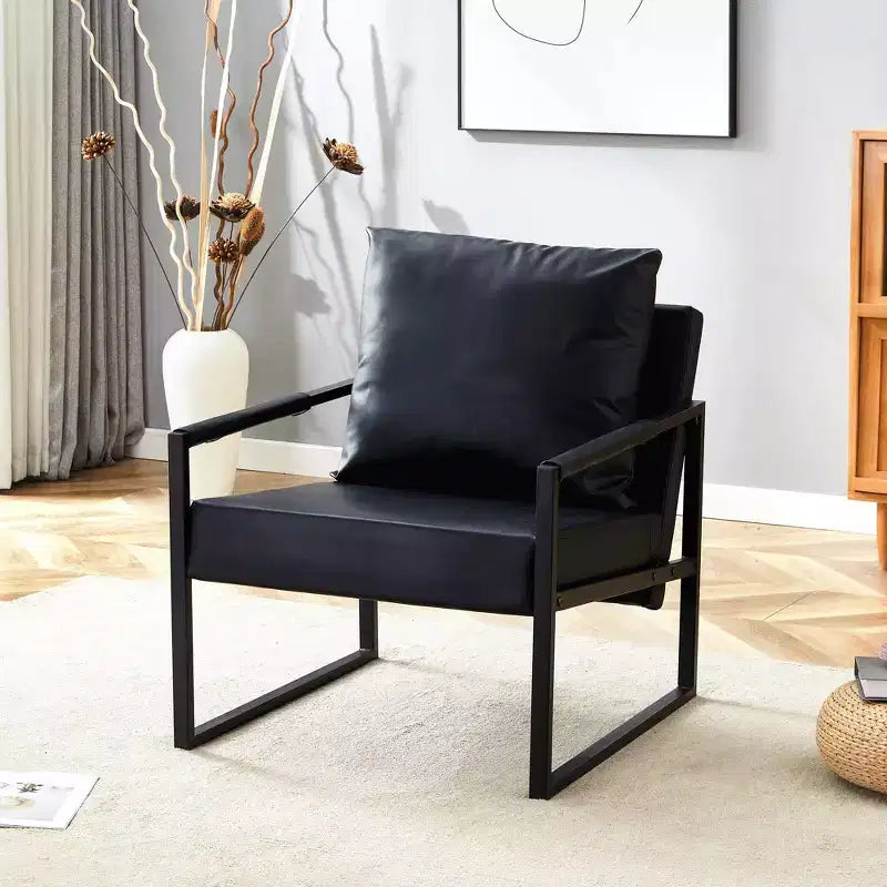 Classic Black PU Leather and Metal Frame Sofa - Ergonomically Designed, Perfectly Blending Modern and Industrial Styles
