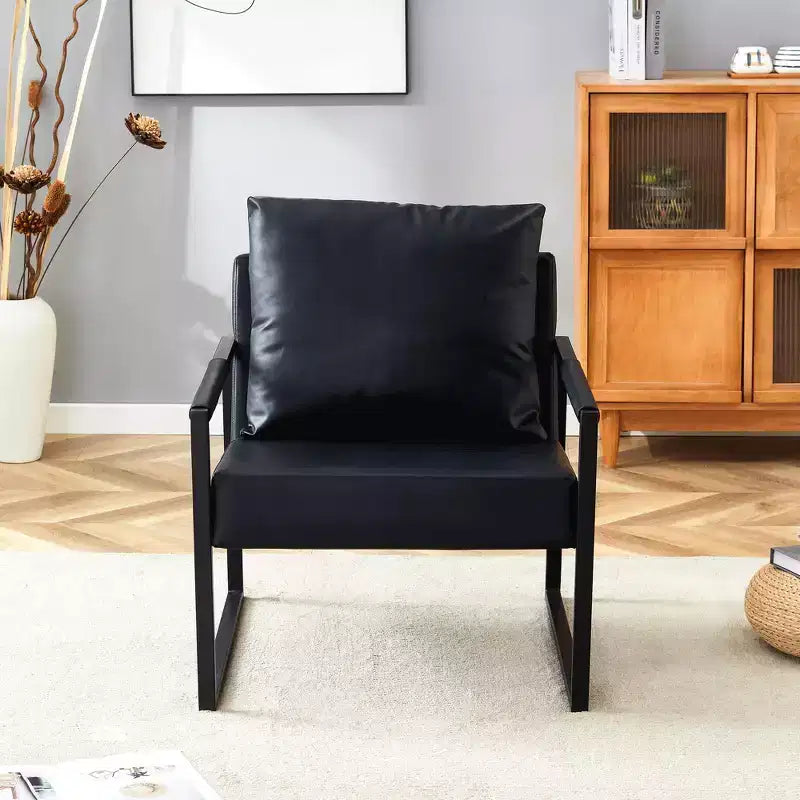Canapé classique en cuir PU noir et métal - Design ergonomique, mélange parfait des styles moderne et industriel