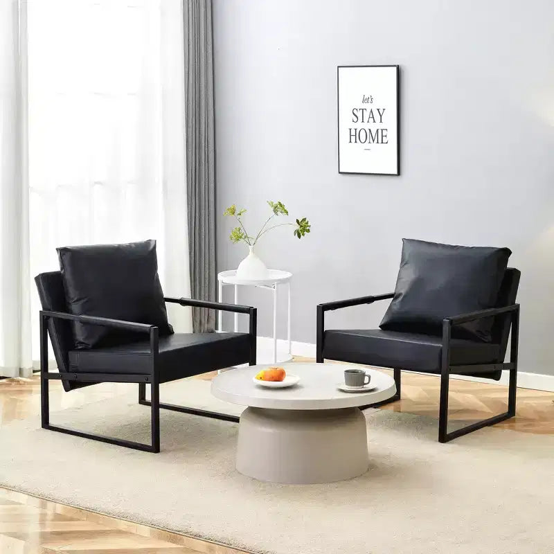 Canapé classique en cuir PU noir et métal - Design ergonomique, mélange parfait des styles moderne et industriel
