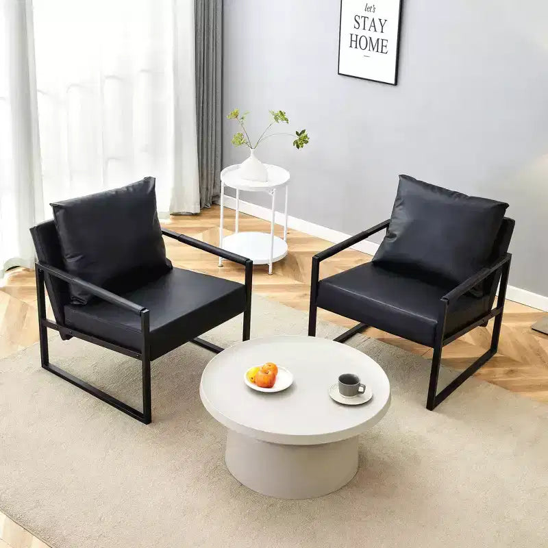 Canapé classique en cuir PU noir et métal - Design ergonomique, mélange parfait des styles moderne et industriel