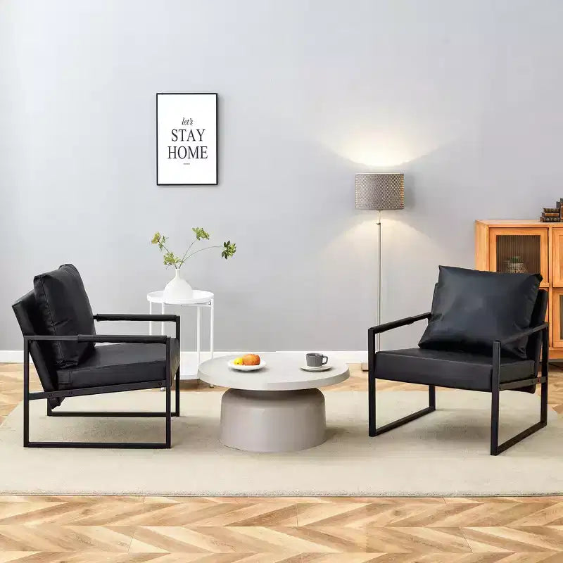 Canapé classique en cuir PU noir et métal - Design ergonomique, mélange parfait des styles moderne et industriel