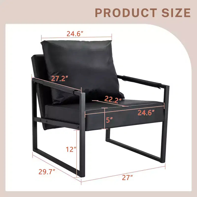 Canapé classique en cuir PU noir et métal - Design ergonomique, mélange parfait des styles moderne et industriel