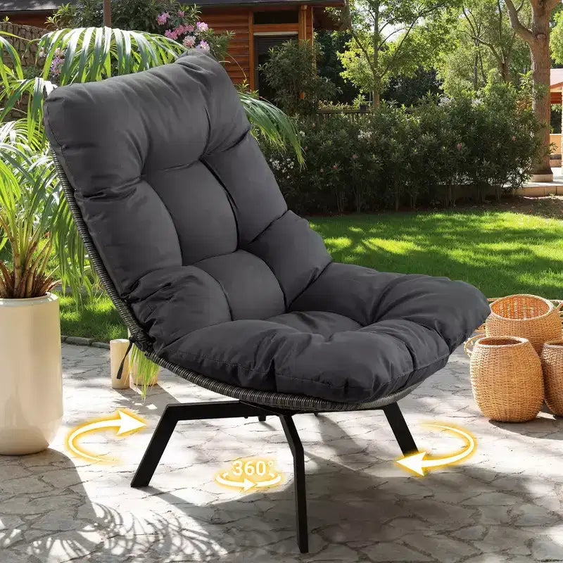 Fauteuil pivotant d'extérieur en rotin Celebalcony, avec coussin épaissi et pochette latérale, chaises longues de patio pivotantes à 360° pour salon, balcon