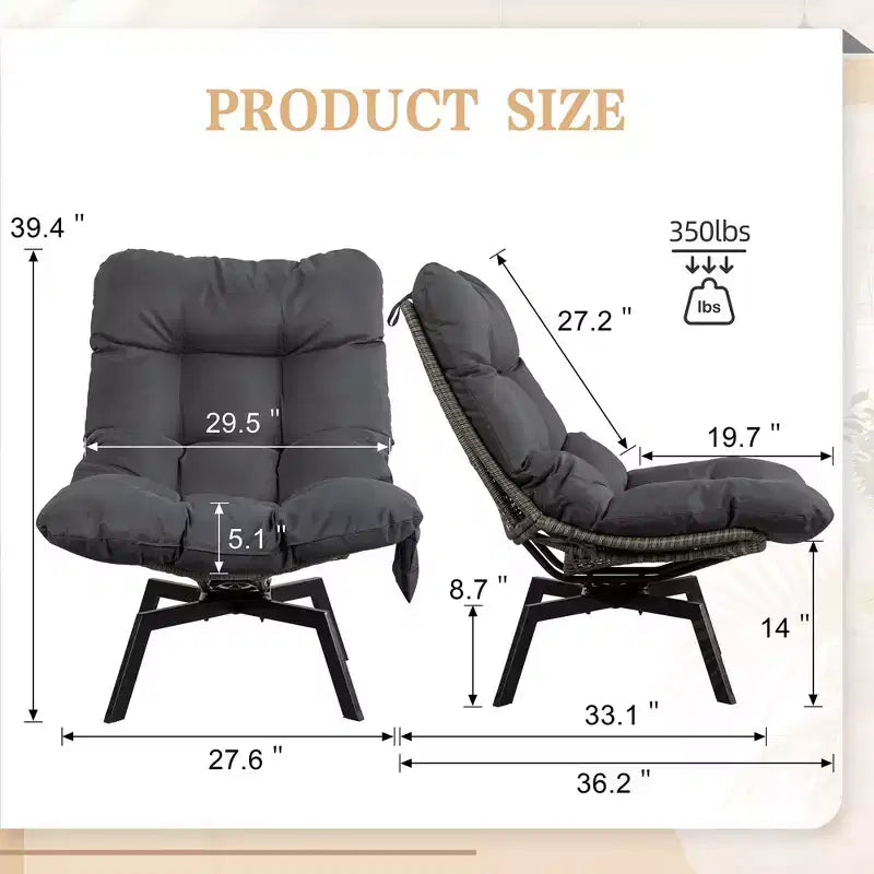 Fauteuil pivotant d'extérieur en rotin Celebalcony, avec coussin épaissi et pochette latérale, chaises longues de patio pivotantes à 360° pour salon, balcon