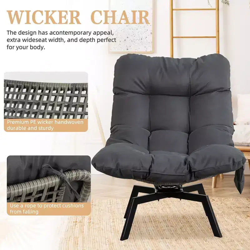 Fauteuil pivotant d'extérieur en rotin Celebalcony, avec coussin épaissi et pochette latérale, chaises longues de patio pivotantes à 360° pour salon, balcon
