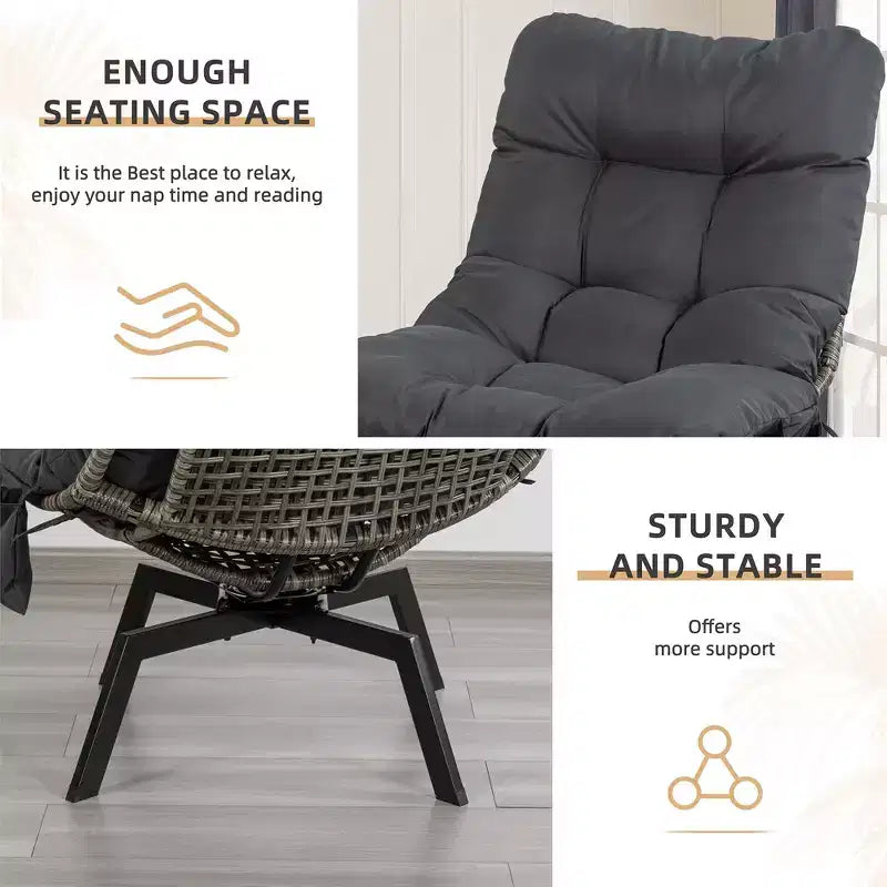 Fauteuil pivotant d'extérieur en rotin Celebalcony, avec coussin épaissi et pochette latérale, chaises longues de patio pivotantes à 360° pour salon, balcon