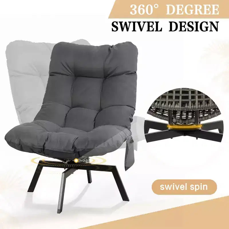 Fauteuil pivotant d'extérieur en rotin Celebalcony, avec coussin épaissi et pochette latérale, chaises longues de patio pivotantes à 360° pour salon, balcon