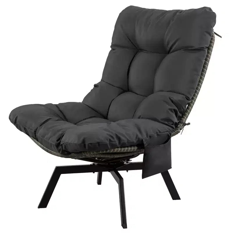 Fauteuil pivotant d'extérieur en rotin Celebalcony, avec coussin épaissi et pochette latérale, chaises longues de patio pivotantes à 360° pour salon, balcon
