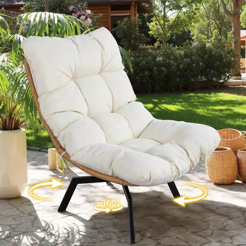 Fauteuil pivotant d'extérieur en rotin Celebalcony, avec coussin épaissi et pochette latérale, chaises longues de patio pivotantes à 360° pour salon, balcon